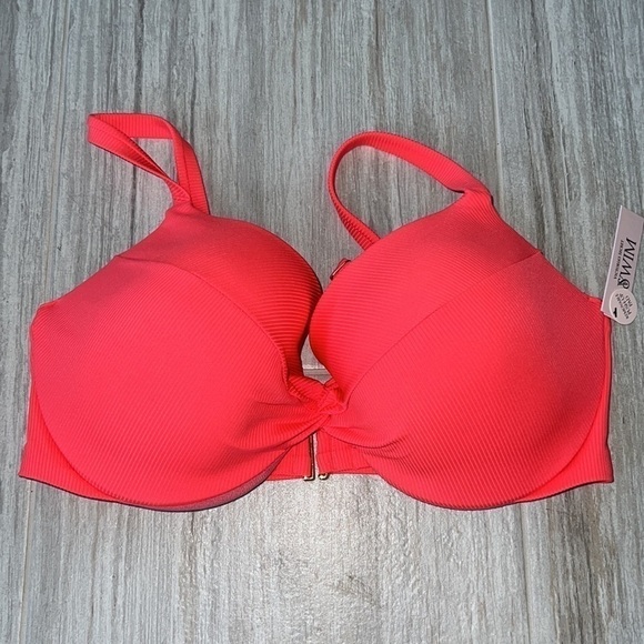 VS Swim 36DD Twist Removable Push-Up Bikini Top Coral Ribbed material - Picture 6 of 12
